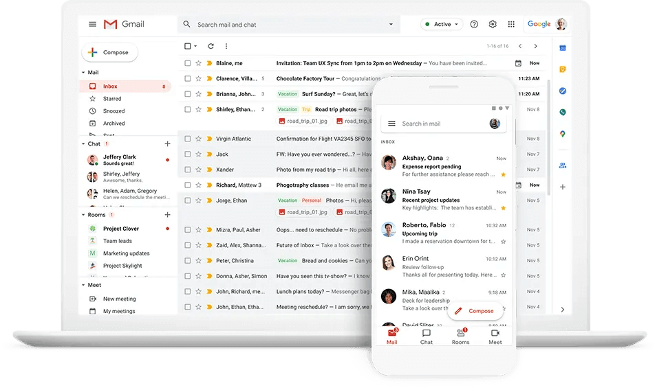 Image of laptop and mobile device with gmail loaded